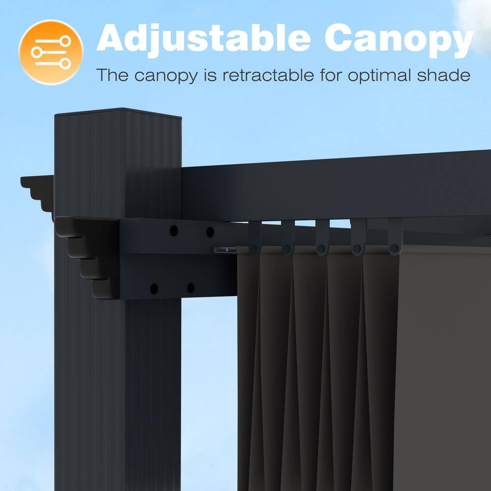 VEIKOUS 16 ft. W x 12 ft. D Aluminum Pergola Outdoor with Dark Gray Retractable Canopy PG0202-04GY