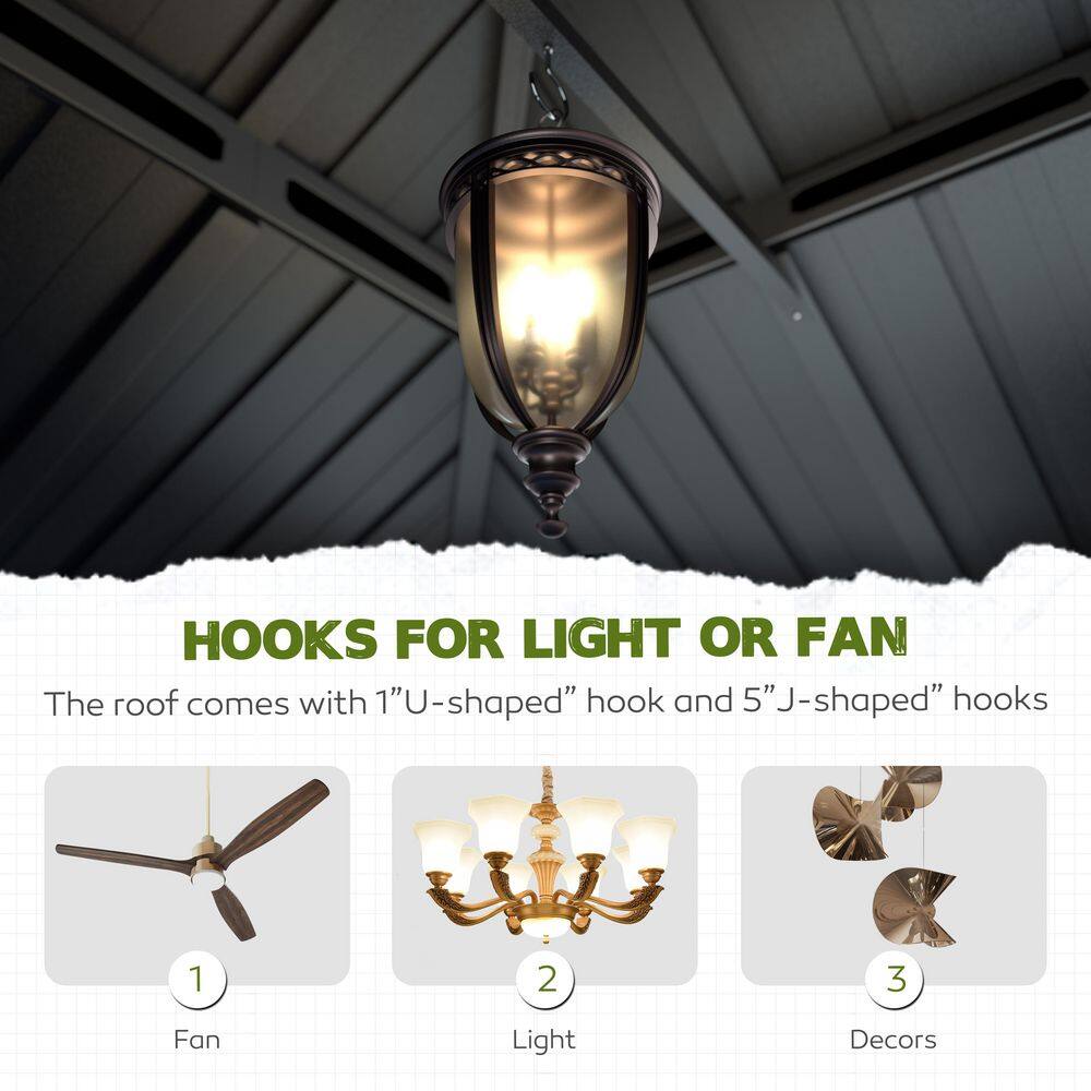 VEIKOUS 24 ft. x 14 ft. Wood Grain Aluminum Hardtop Gazebo Double Roof with Netting PG0201-24RT-4