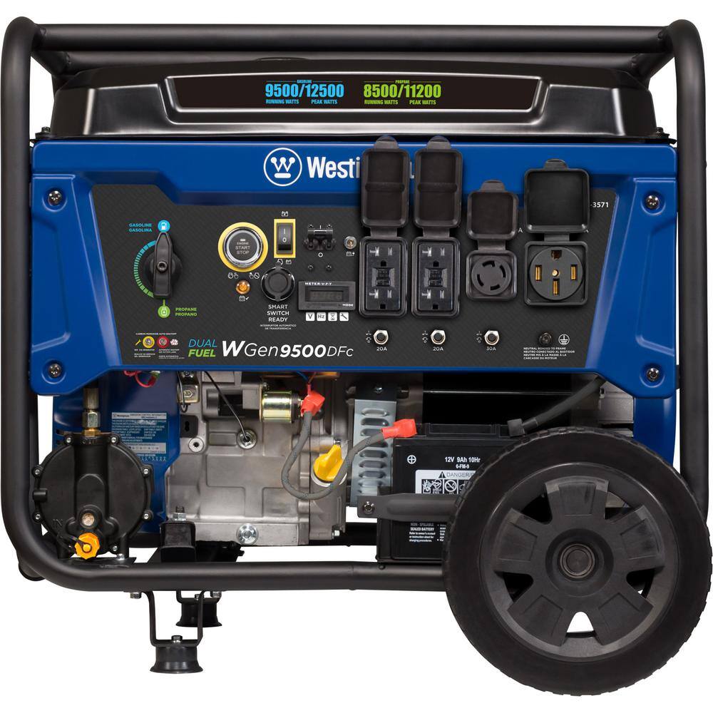 Westinghouse 12,500/9,500-Watt Dual Fuel Gas and Propane Powered Portable Generator with Remote Electric Start, 50 Amp Outlet WGen9500DFc