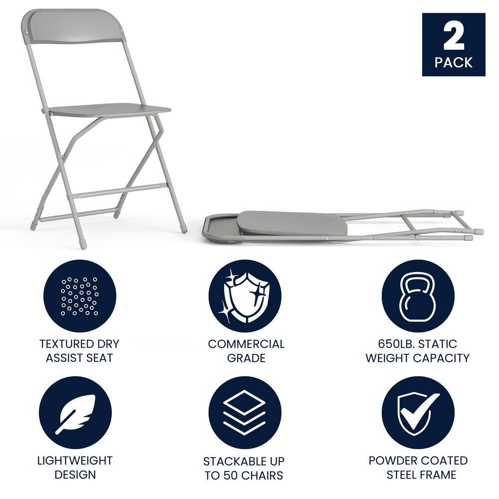 Carnegy Avenue Grey Plastic Seat with Metal Frame Folding Chair (Set of 2) CGA-LE-274400-GR-HD