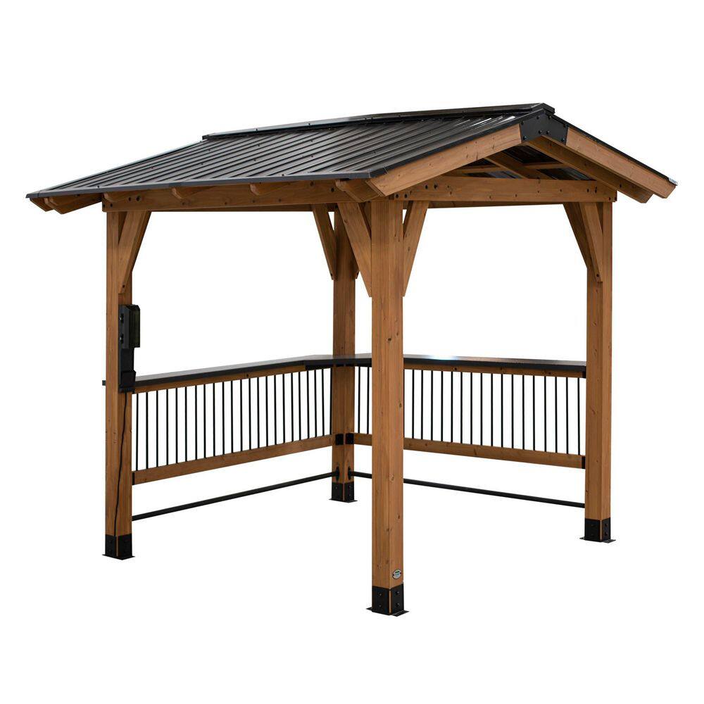 Backyard Discovery Granada 9 ft. x 10 ft. All Cedar Wood Grill Gazebo w/Outdoor Bar, Hard Top Steel Roof and Powder Coated Bar Countertops 2206090COM