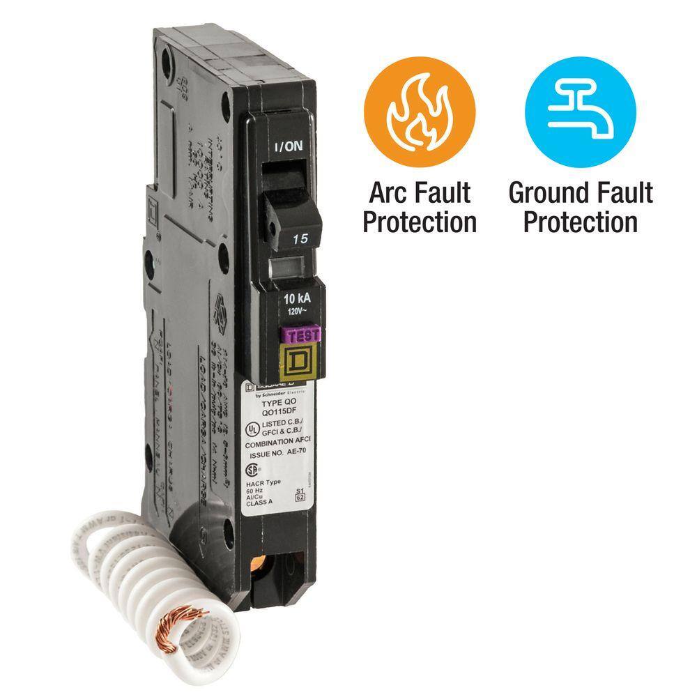 Square D QO 15 Amp Single-Pole Dual Function (CAFCI and GFCI) Circuit Breaker QO115DFC