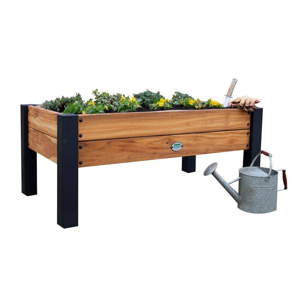 Backyard Discovery 44 in. x 25 in. Teak Wood Raised Garden Bed Planter w/Powder Coated Steel Accents and Mesh Liner for Balcony Porch Patio 2204058com