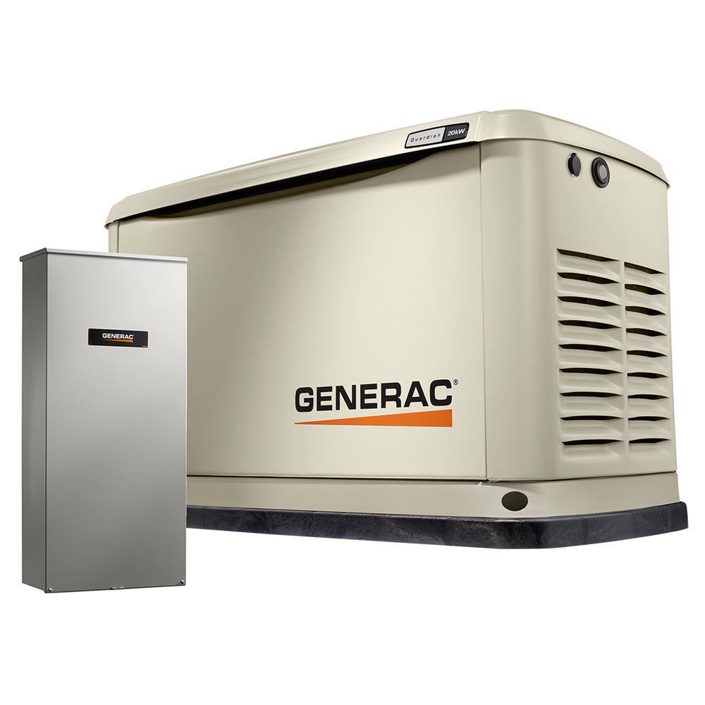 Generac Guardian 20,000-Watt (LP) / 18,000-Watt (NG) Air-Cooled Whole House Generator with Wi-Fi and 200-Amp Transfer Switch 7039