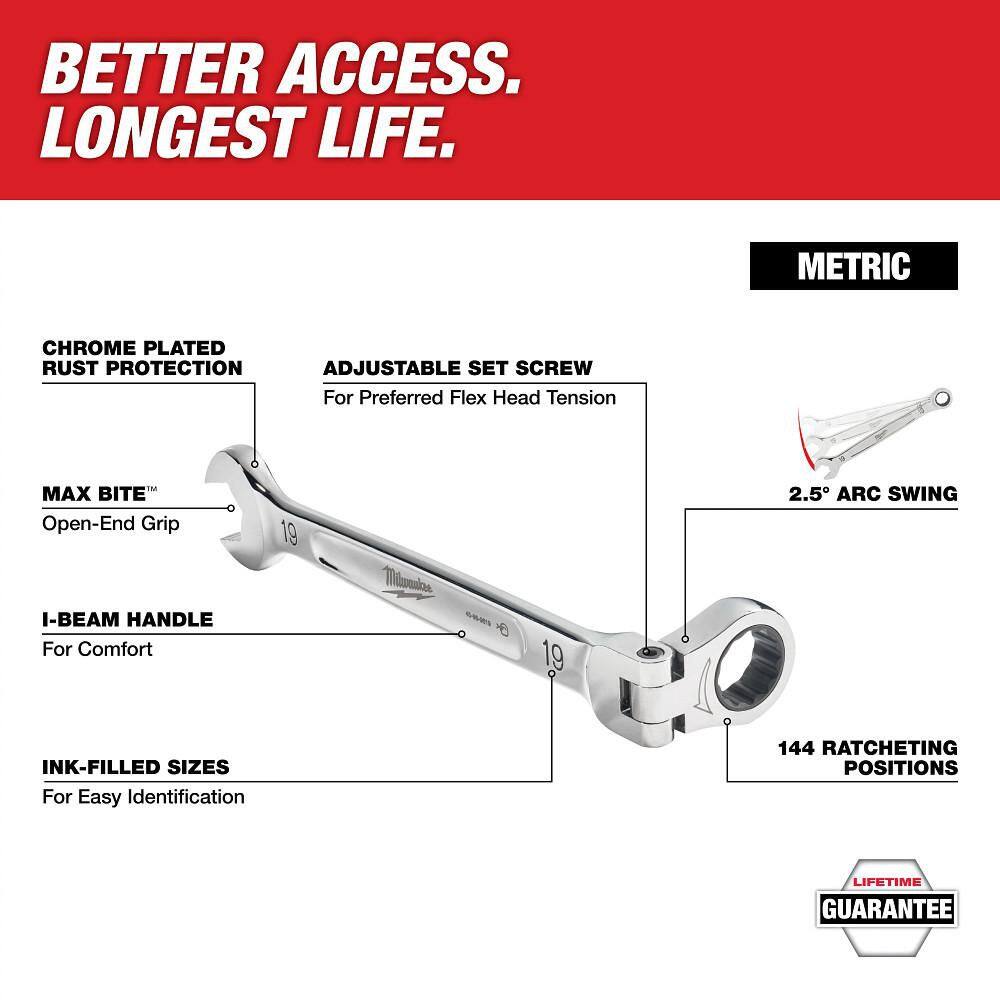 Milwaukee 3/8 in. Drive SAE/Metric Ratchet and Socket Mechanics Tool Set with SAE/Metric Flex-Head Combination Wrenches (86-Piece) 48-22-9008-48-22-9513-48-22-9413