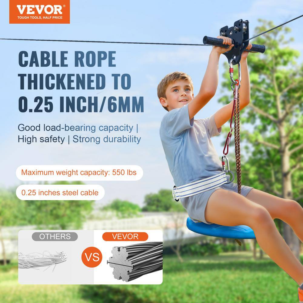 VEVOR Zipline Kit for Kids and Adult 100 ft. Zip Line Kits Up to 500 lbs. Backyard Outdoor Quick Setup Zipline BXGHSTJ100YCCSUS1V0