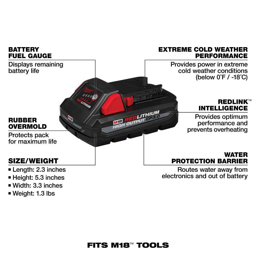 Milwaukee M18 18-Volt Lithium-Ion XC Extended Capacity 5.0 Ah Battery and HIGH OUTPUT CP 3.0Ah Batteries 48-11-1850-48-11-1837