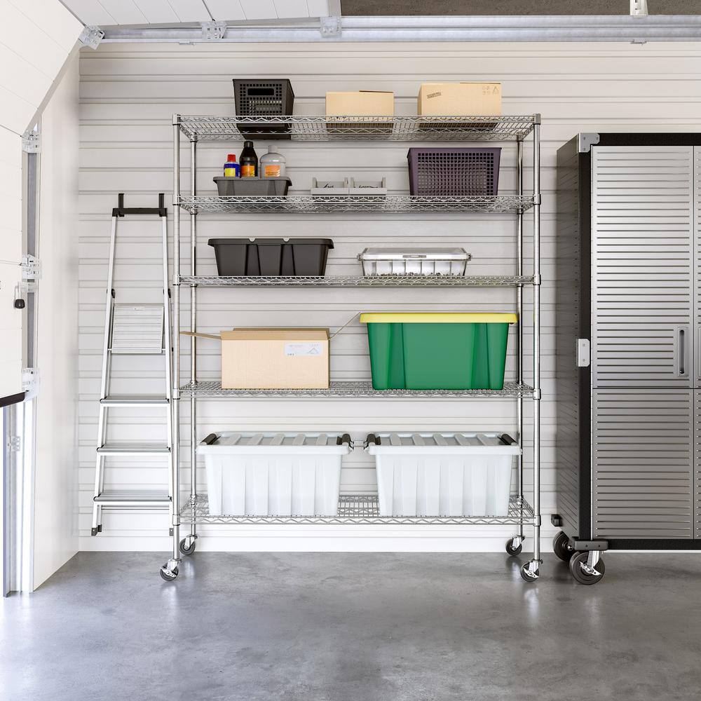 Seville Classics UltraDurable 5-Tier Commercial NSF Certified Wire Garage Storage Shelving in Zinc (60 in. W x 18 in. D x 75 in. H) SHE18603