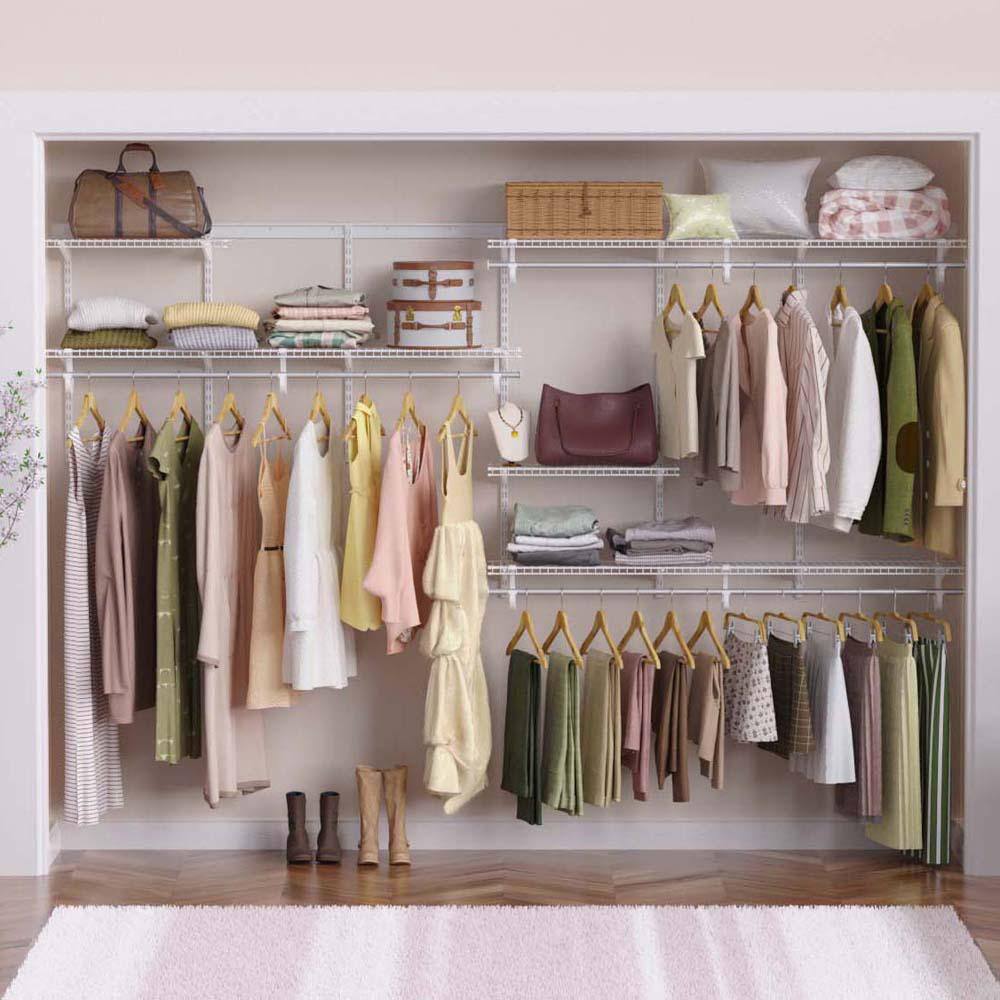 ClosetMaid ShelfTrack 120.5 in. W White Reach-In Wall Mount 5-Shelf Wire Closet System Organizer Kit 2091