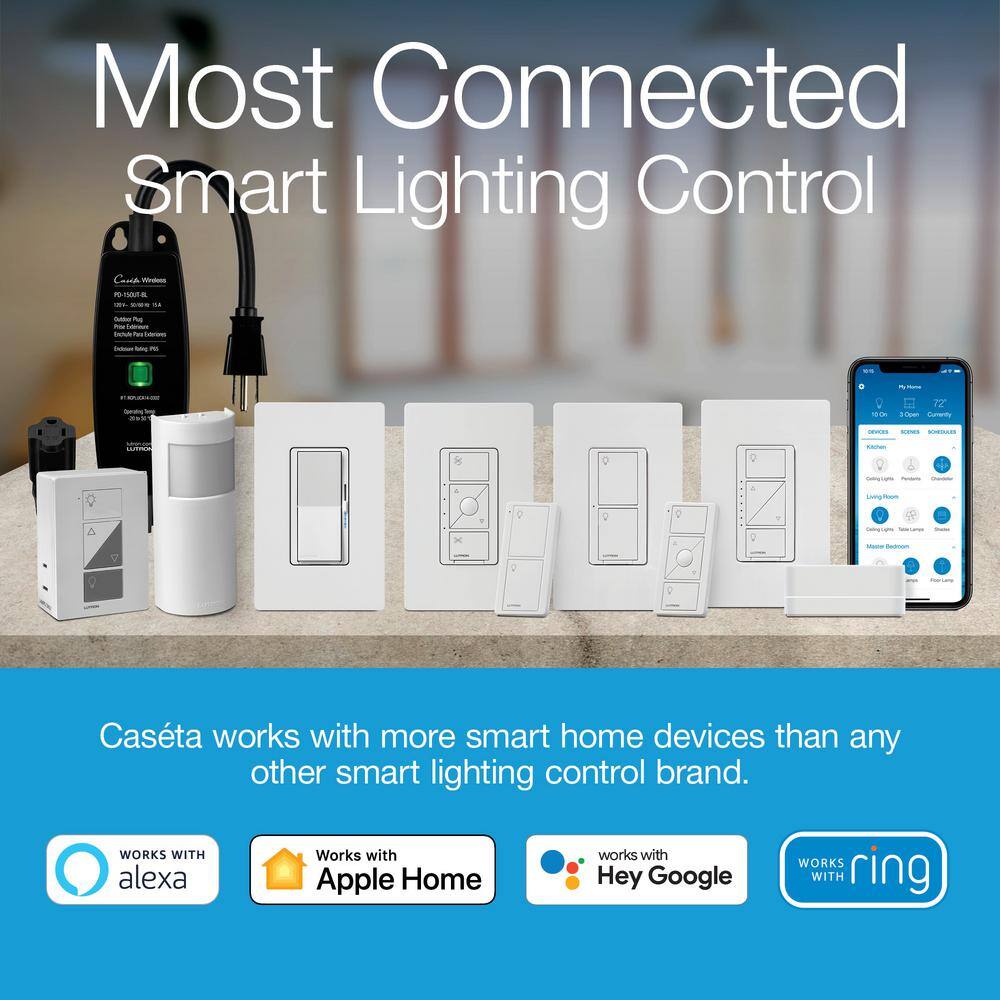 Lutron Diva Smart Dimmer Multi-Room Kit for Caseta Smart Lighting, with Smart Hub + Pico Remote, 150-Watt LED (DVRF-BDG-3D) DVRF-BDG-3D-HD