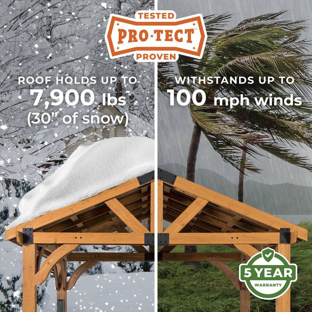 Backyard Discovery Arlington 12 ft. x 12 ft. All Cedar Wood Outdoor Gazebo Structure with Hard Top Steel Metal Peak Roof and Electric 2001527COM