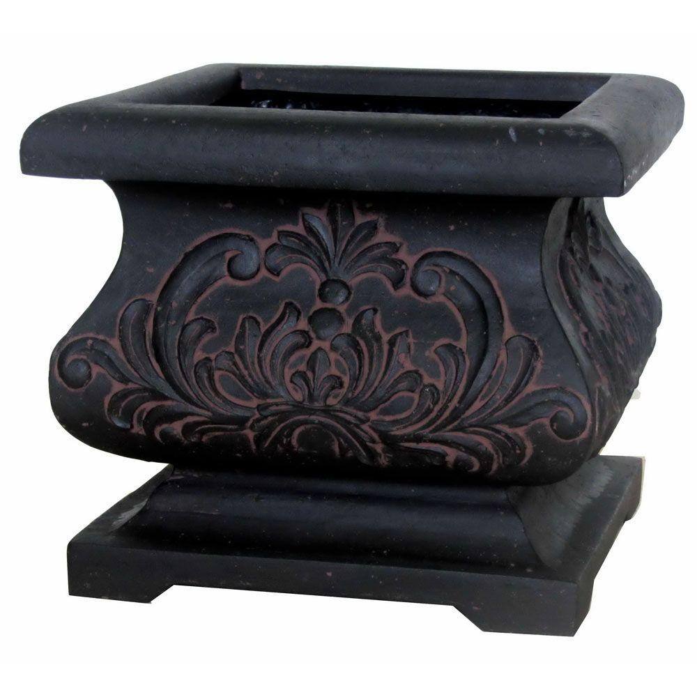 MPG 18 in. Square Aged Charcoal Cast Stone Fiberglass Bombe Planter PF5795AC