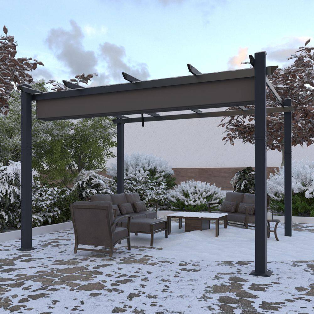 VEIKOUS 10 ft. x 13 ft. Dark Grey Aluminum Outdoor Patio Pergola with Retractable Sun Shade Canopy Cover PG0202-02-10