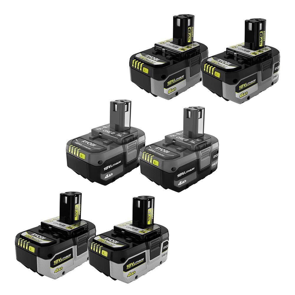 RYOBI ONE+ 18V HIGH PERFORMANCE Lithium-Ion (2) 4.0 Ah and (2) 6.0 Ah Batteries with (2) 4.0 Ah Lithium-Ion Batteries PBP2004-PBP2007-PBP2005