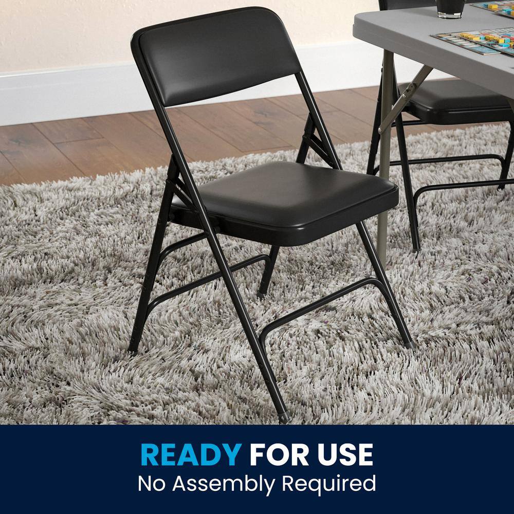 Carnegy Avenue Black Vinyl/Black Frame Metal Folding Chair (4-Pack) CGA-HF-15293-BL-HD