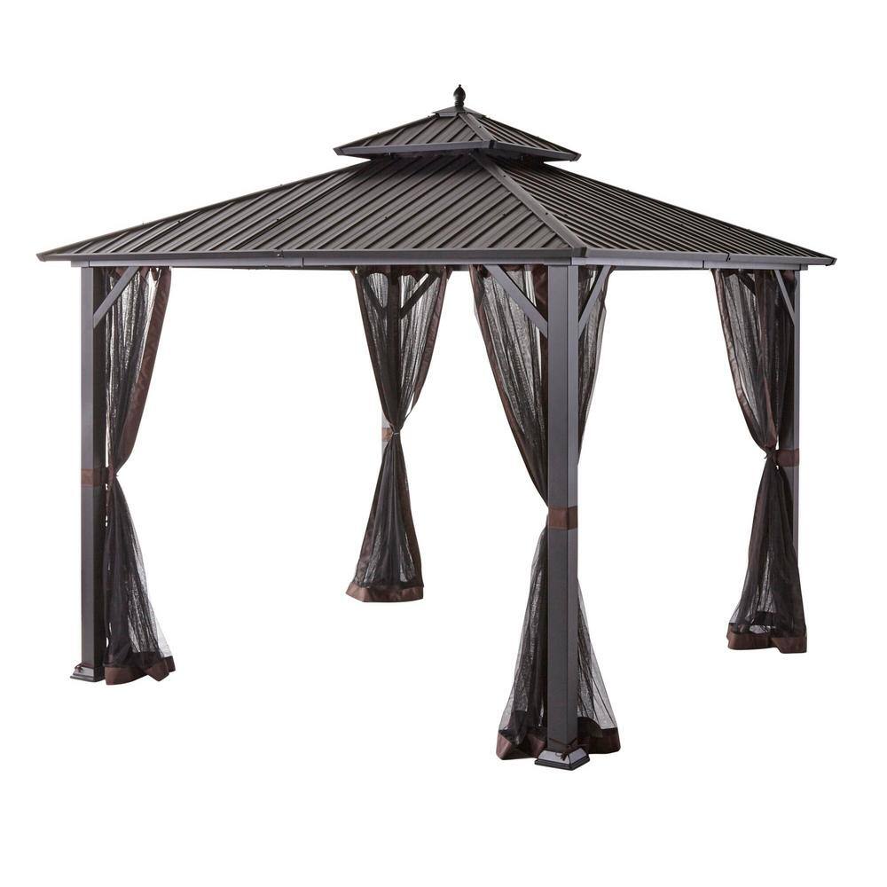 Hampton Bay 10 ft. x 10 ft. Holden Outdoor Patio Black Hard Top Galvanized Steel Gazebo TPGAZ9011