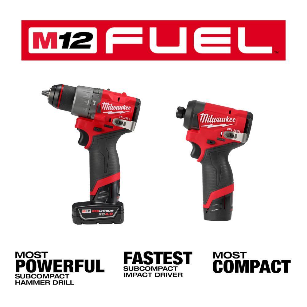 Milwaukee M12 FUEL 12-Volt Lithium-Ion Brushless Cordless Hammer Drill and Impact Driver Combo Kit w/4 Batteries and Bag (2-Tool) 3497-22-48-11-2412