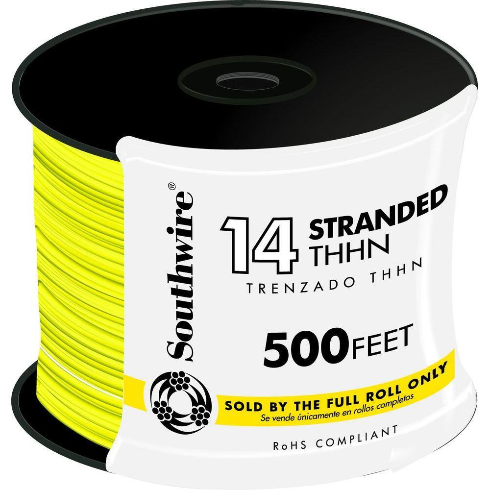 Southwire 500 ft. 14-Gauge Yellow Stranded CU THHN Wire 22960958