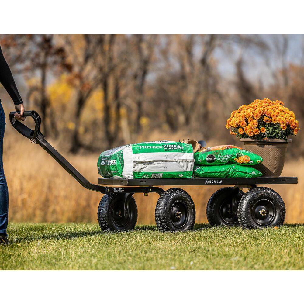 GORILLA CARTS 1,200 lb. Heavy-Duty Steel Utility Garden Cart, 6 cu. ft. Capacity, 13 in. Pneumatic Wheels, 2-in-1 Pull or Tow Handle GCG-1200