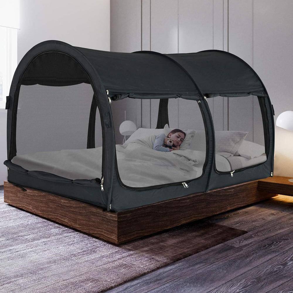 Alvantor 2-in-1 Indoor Pop Up Portable Frame Pongee Bed Canopy Tent Twin Curtains Breathable Charcoal (Mattress Not Included) 2005FM
