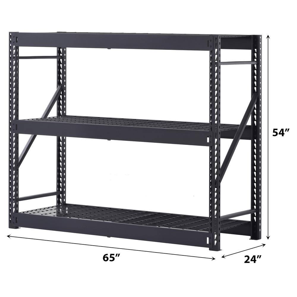 Husky 3-Shelf Metal Industrial Duty Freestanding Garage Storage Shelving Unit in Black (65 in. W x 54 in. H x 24 in. D) N2W652454W3B