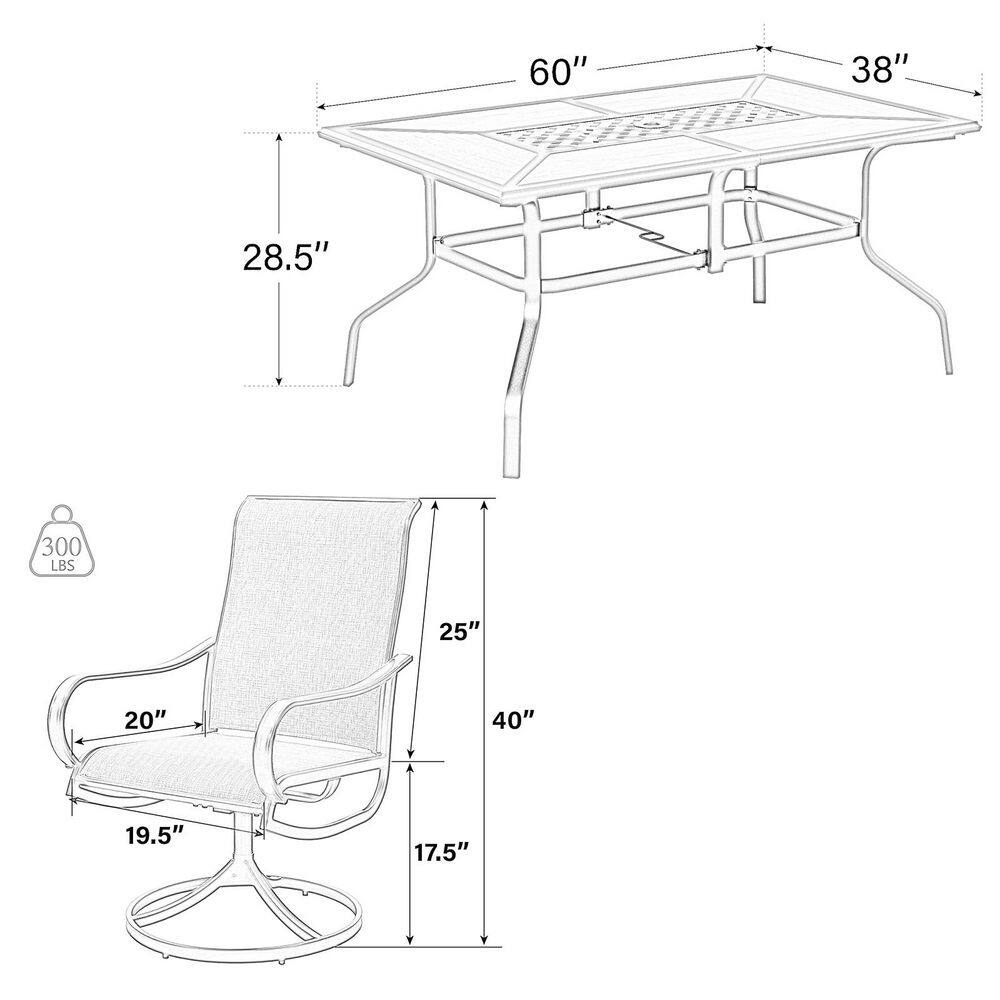 PHI VILLA Black 8-Piece Metal Rectangle Patio Outdoor Dining Set with Geometric Table, Umbrella and Textilene Swivel Chairs THD8-104-93BZ