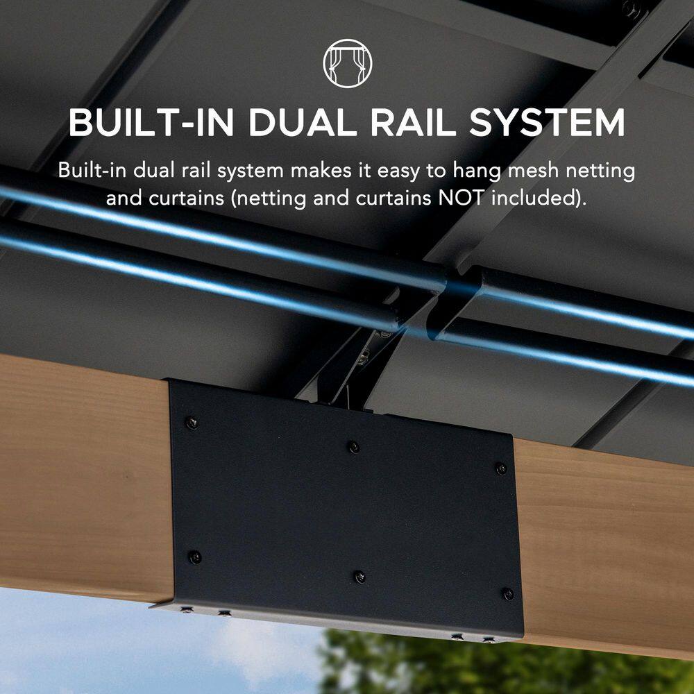 Sunjoy 11 ft. x 13 ft. Cedar Framed Gazebo with Brown Steel and Polycarbonate Hip Roof with Solar Powered LED Lights A102005891