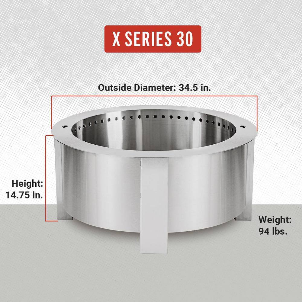 Breeo X Series 30 Smokeless Fire Pit-Heavy-Gauge Steel Material-Compatible with Cooking and Grilling-Stainless Steel BR-X30S