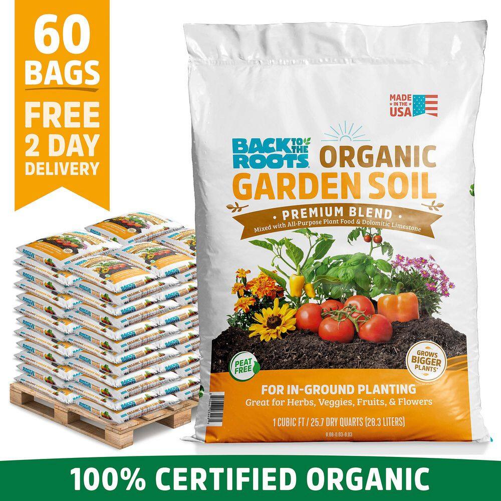 Back to the Roots Organic Bulk Garden Soil Pallet (60 1 cu. ft. Bags) Peat-Free, Blended with Organic Fertilizer 47011