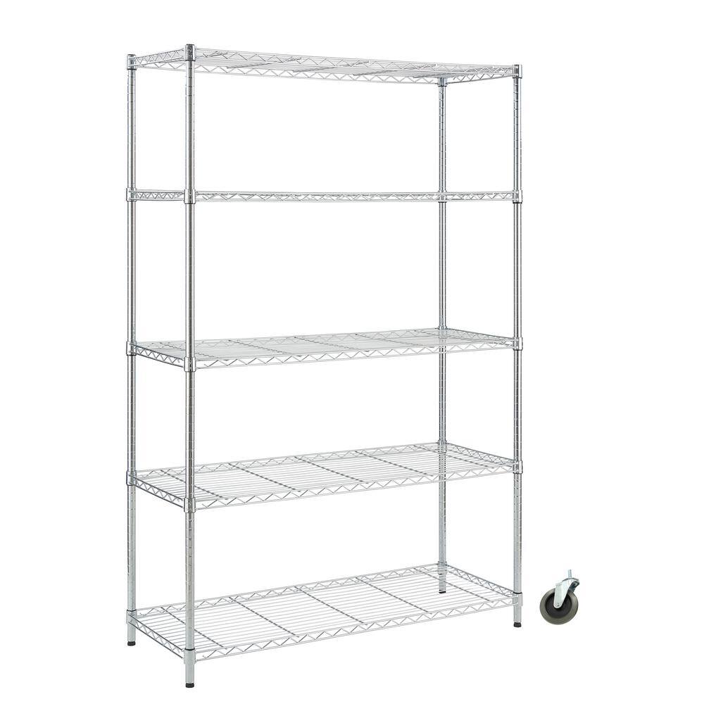 HDX 5-Tier Steel Wire Shelving Unit with Casters in Chrome (48 in. W x 72 in. H x 18 in. D) HD1848-5LHCCPS