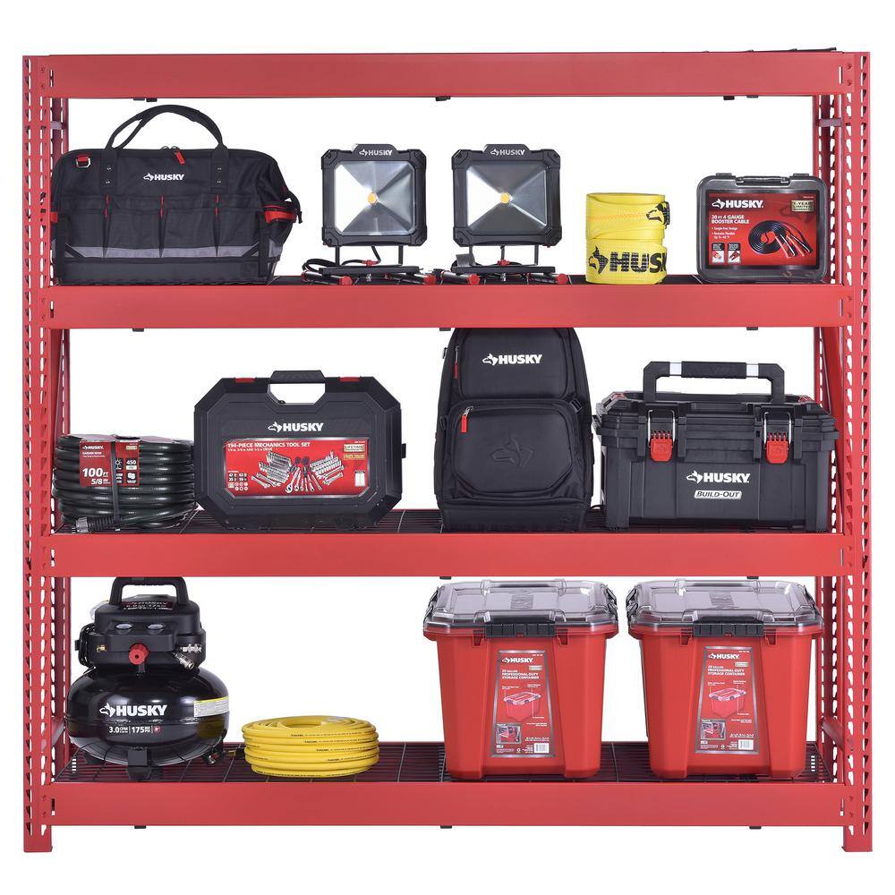 Husky 4-Shelf Metal Industrial Duty Freestanding Garage Storage Shelving Unit in Red (77 in. W x 72 in. H x 24 in. D) N2W772472W4R