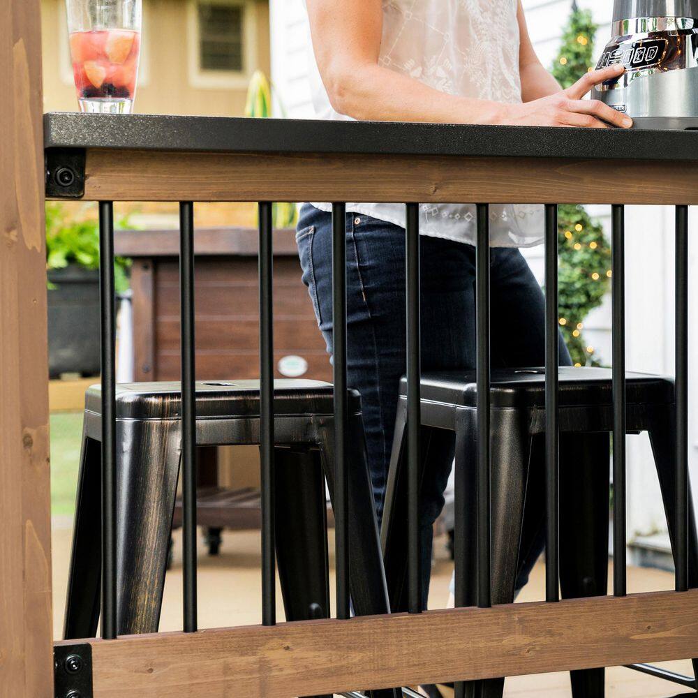 Backyard Discovery Saxony 8 ft. x 5 ft. All Cedar Wood Grill Gazebo with Hard Top Steel Roof, Powder Coated Steel Countertops and Electric 2104617com