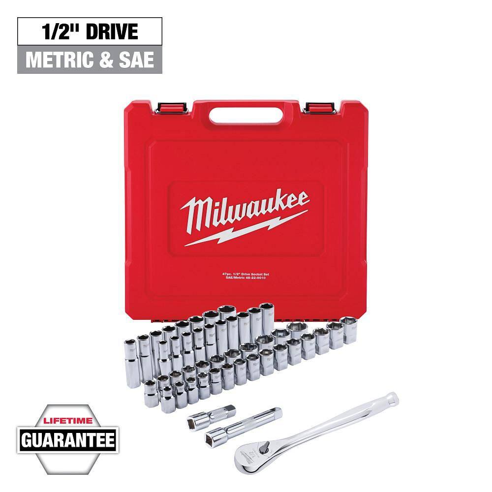 Milwaukee 1/2 in. Drive SAE/Metric Ratchet and Socket Mechanics Tool Set (47-Piece) 48-22-9010