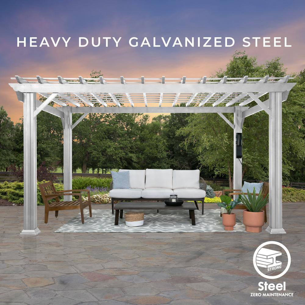 Backyard Discovery Hawthorne 12 ft. x 14 ft. White Steel Traditional Pergola with Sail Shade Soft Canopy 2105553BCOM