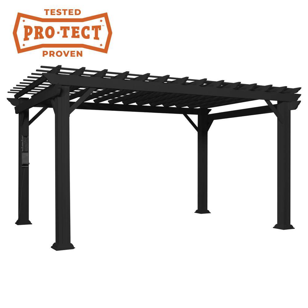 Backyard Discovery Stratford 14 ft. x 10 ft. Black Steel Traditional Pergola with Sail Shade Soft Canopy 2105058COM