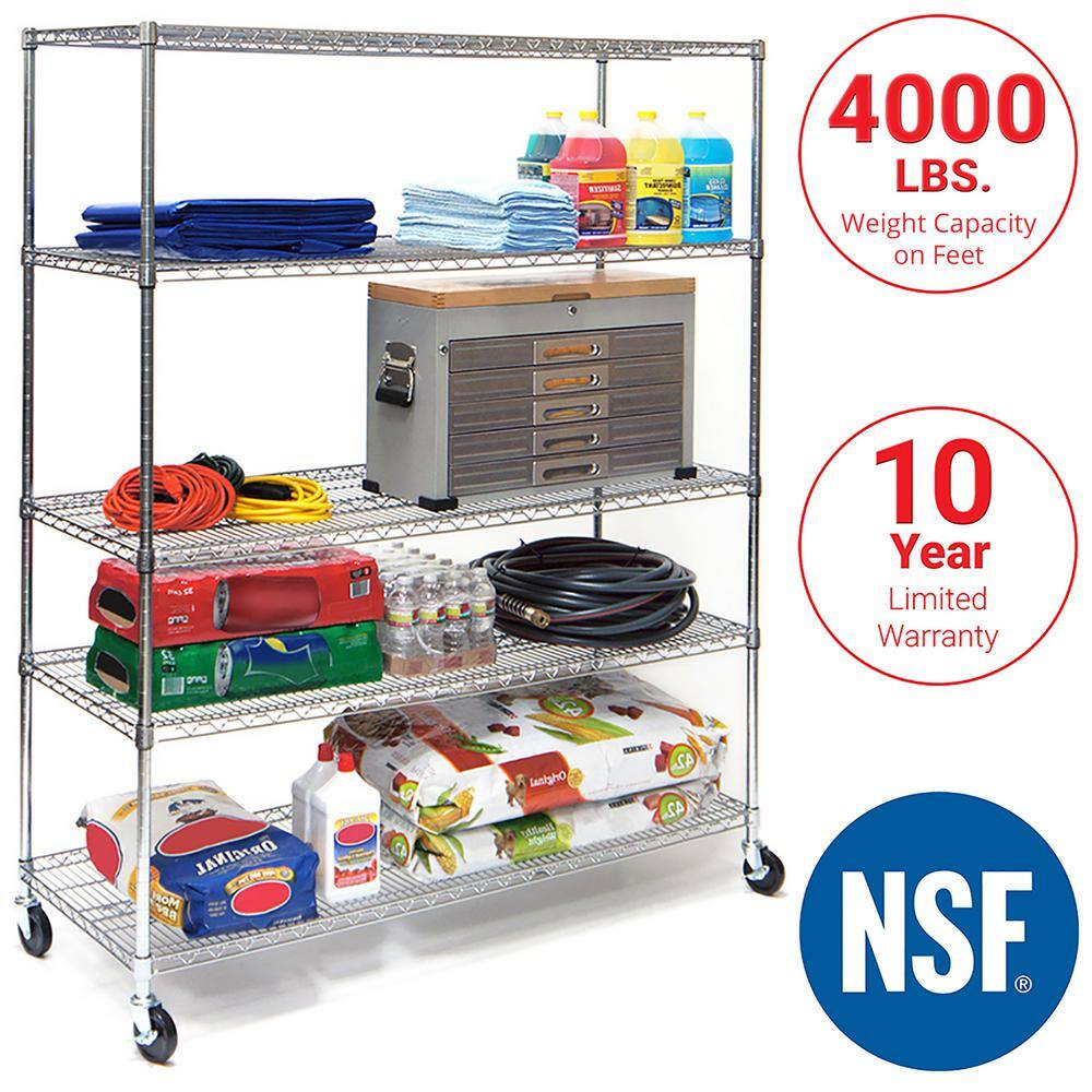 Seville Classics UltraDurable 5-Tier Commercial NSF Certified Steel Wire Shelving System in Zinc (60 in. W x 24 in. D x 76 in. H) WEB571