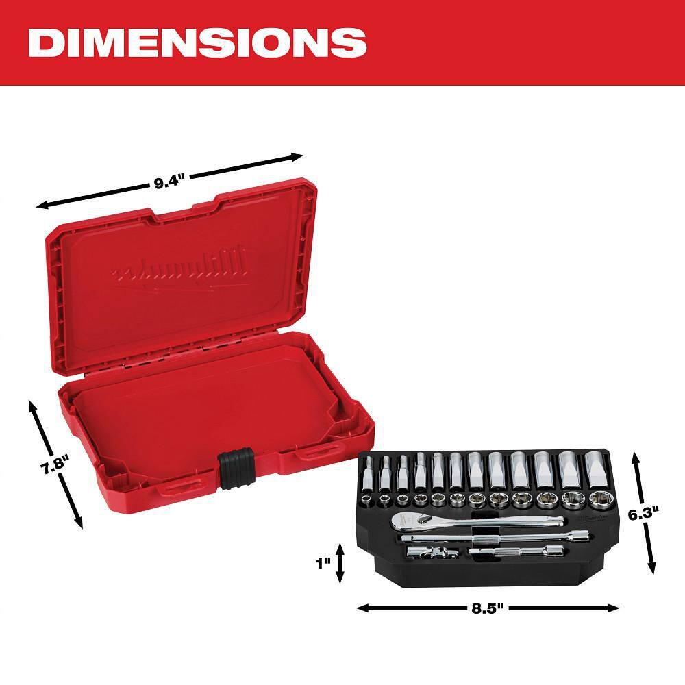 Milwaukee 1/4 in. Drive SAE/Metric Ratchet and Socket Mechanics Tool Set (54-Piece) 48-22-9404-48-22-9504
