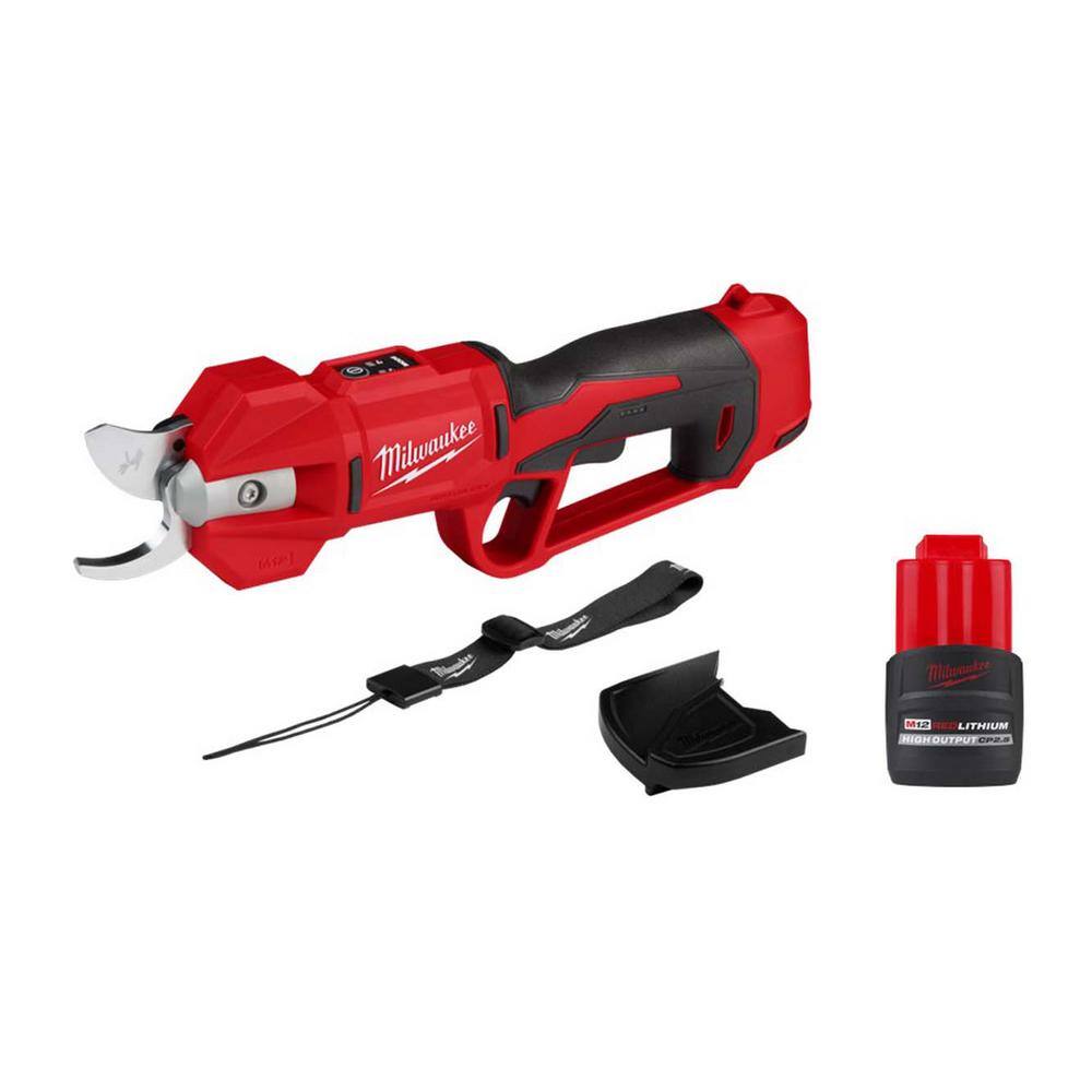Milwaukee M12 12V Cordless Lithium-Ion Brushless Pruner Shears with 2.5 Ah High Output Battery 2534-20-48-11-2425