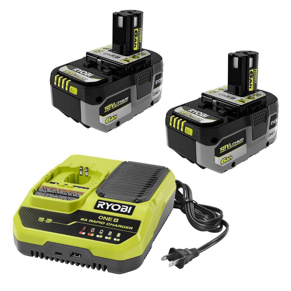 RYOBI ONE+ 18V 8A Rapid Charger with 6.0 Ah HIGH PERFORMANCE Battery (2-Pack) PCG008-PBP2007