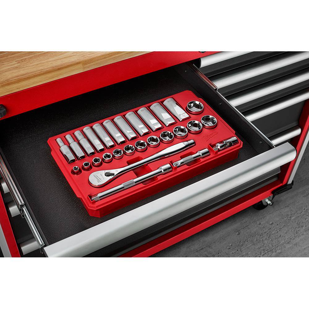 Milwaukee 3/8 in. Drive SAE/Metric Ratchet and Socket Mechanics Tool Set (60-Piece) 48-22-9408-48-22-9508