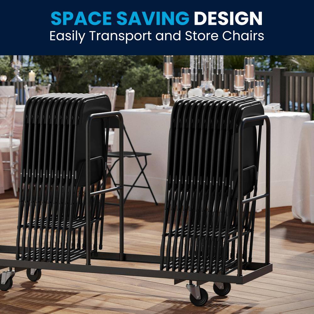 Carnegy Avenue Black Plastic Seat with Metal Frame Folding Chair (Set of 2) CGA-LE-274397-BL-HD