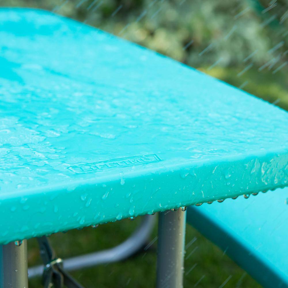 Lifetime 35.4 in. Aqua Blue Rectangle Steel and Resin Kids Picnic Table Seats 4 260219