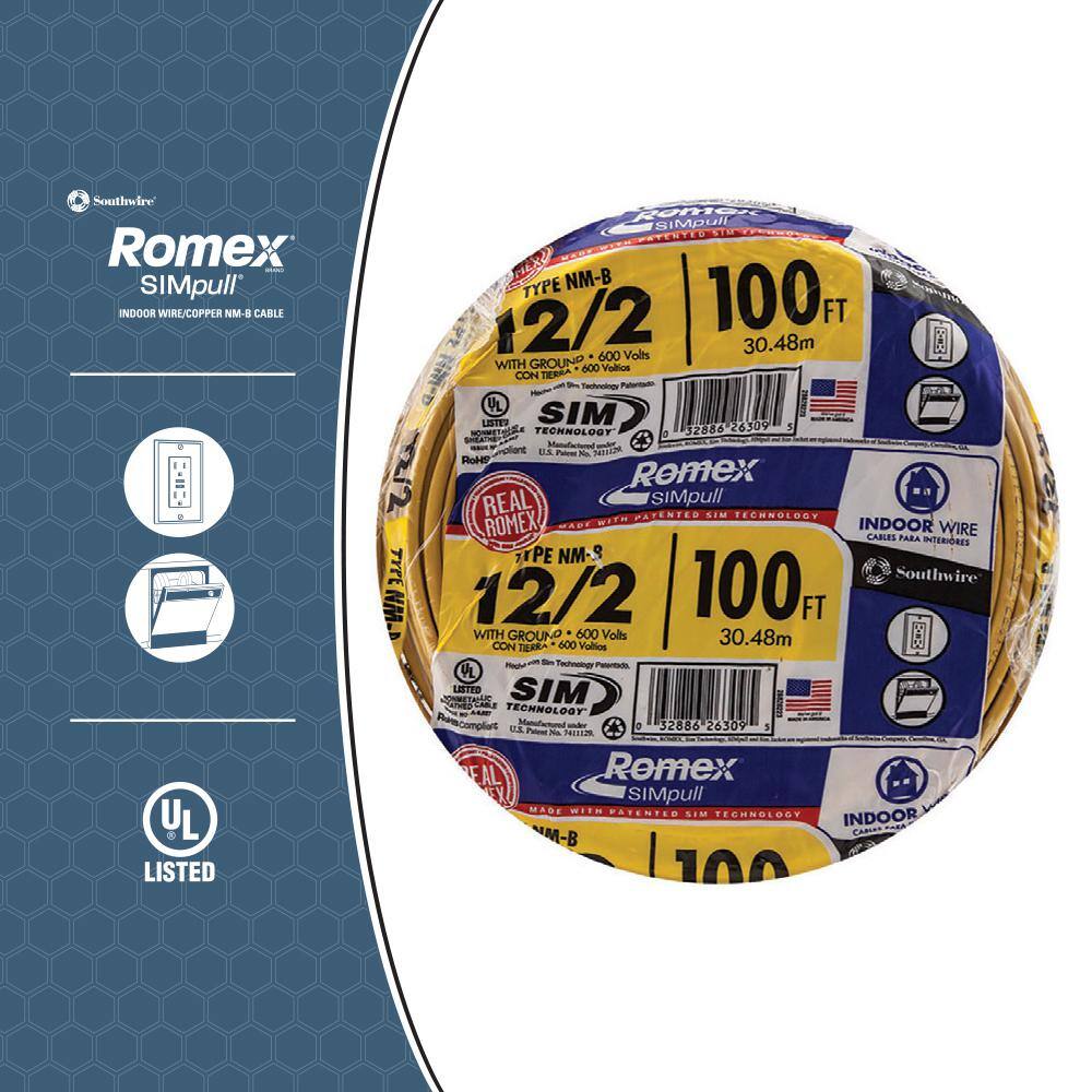 Southwire 100 ft. 12/2 Solid Romex SIMpull CU NM-B W/G Wire 28828228
