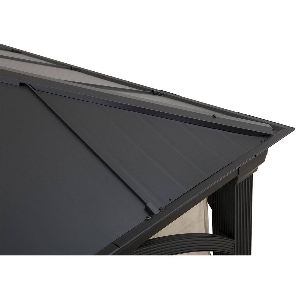 Sunjoy 11 ft. x 13 ft. Black 2-Tier Aluminum Frame and Steel Hardtop Gazebo with Metal Ceiling Hook and Netting for Backyard A102006902