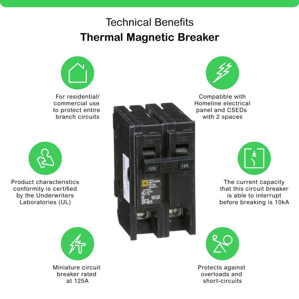 Square D Homeline 125 Amp 2-Pole Circuit Breaker HOM2125CP