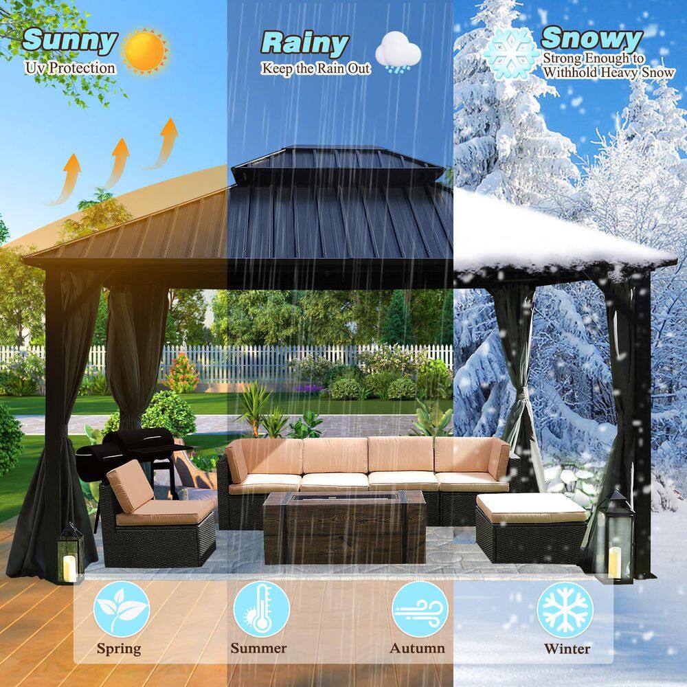 VEIKOUS 16 ft. x 12 ft. Aluminum Double Hardtop Gazebo with Grey Curtains and Netting PG0201-28-6