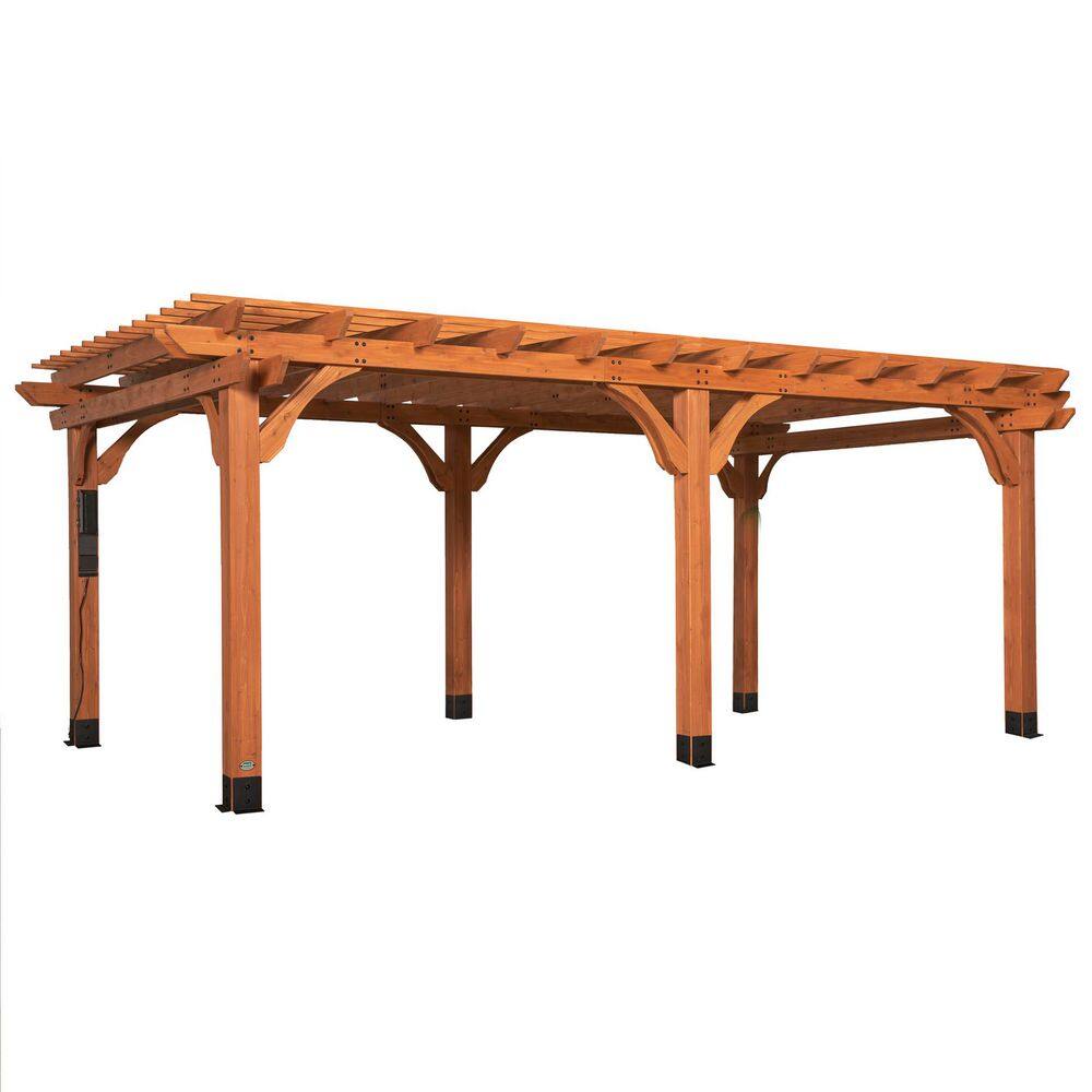 Backyard Discovery Beaumont 20 ft. x 12 ft. Light Brown Traditional Outdoor All Cedar Wood Patio Pergola Shade Structure with Electric 2101579COM