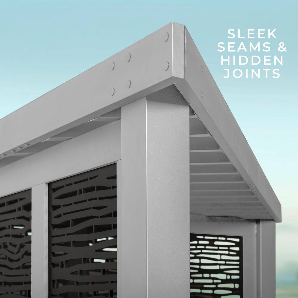 Backyard Discovery Ridgedale 8 ft. x 8 ft. White Steel Modern Cabana Pergola with Conversation Seating in Indigo 2102620COM