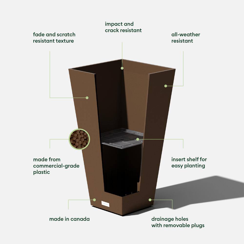 Veradek Midland Medium Espresso Plastic Tapered Planter with Drainage Holes (13.5 in. L x 13.5 in. W x 26 in. H) MV28E