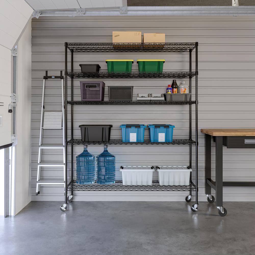 Seville Classics UltraDurable Black 5-Tier NSF-Certified Wire Steel Garage Storage Shelving Unit (60 in. W x 72 in. H x 18 in. D) SHE18602